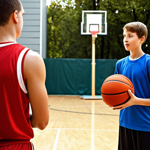 Home 11 **
"A young basketball player receiving guidance from a mentor figure (coach). Focus on the coach offering advice and encouragement, with a basketball court in the background. Show a sense of trust and positive reinforcement."
**