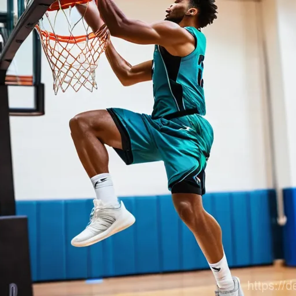농구복 선택 가이드 - **High-Performance Action Shot:**
    A dynamic, full-body shot of a male basketball player performi...