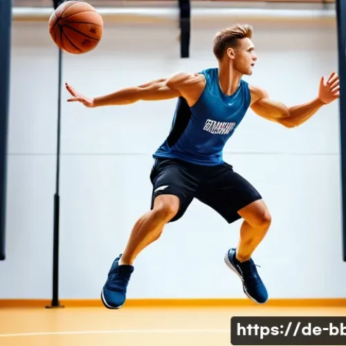 Home 31 농구 체력 훈련 방법 - A dynamic scene of a young German basketball player in mid-air performing an explosive plyometric bo...